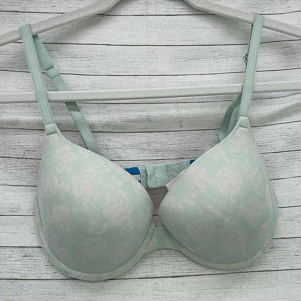 Victoria Secret Womens PINK Bra Size 34D Wear Everywhere Push Up Blue Floral